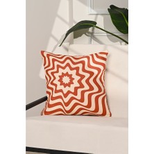 Retro Dalga Desenli Tarçın Rengi Kırlent Kılıfı – 43X43CM