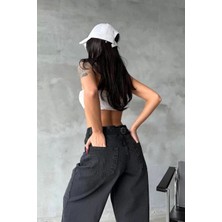 Arkadan Tokalı Jeans Pantolon Siyah