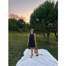 Arben Boutique Kadın Keten Kumaş Kolsuz Mini Boy Elbise