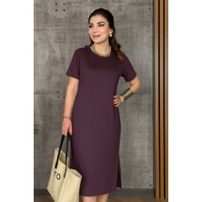 Mira Cotton Kadın Kısa Kollu Bisiklet Yaka Yırtmaçlı Viskon Iki Iplik Elbise