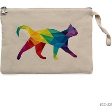 Gökkuşağı Polygon Kedi Krem Clutch Astarlı Cüzdan / El Çantası