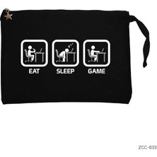 Eat Sleep Game Siyah Clutch Astarlı Cüzdan / El Çantası