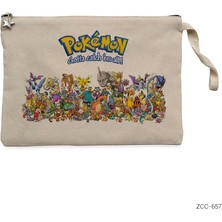Pokemon Karakterleri Krem Clutch Astarlı Cüzdan / El Çantası