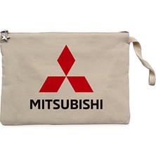 Mitsubishi Logo Krem Clutch Astarlı Cüzdan / El Çantası