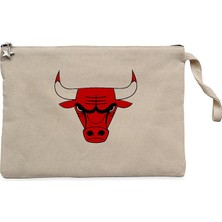 Chicago Bulls Logo Krem Clutch Astarlı Cüzdan / El Çantası