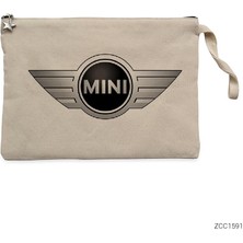 Mini Cooper Logo Krem Clutch Astarlı Cüzdan / El Çantası