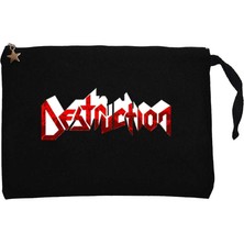 Destruction Logo Siyah Clutch Astarlı Cüzdan / El Çantası