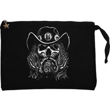 Motörhead Lemmy Kilmister Skull Portre Siyah Clutch Astarlı Cüzdan / El Çantası