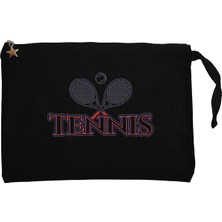 Tennis Retro Racket Siyah Clutch Astarlı Cüzdan / El Çantası