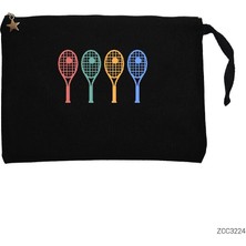 Tennis Racket Siyah Clutch Astarlı Cüzdan / El Çantası