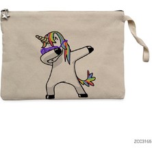 Unicorn Dabbing Krem Clutch Astarlı Cüzdan / El Çantası