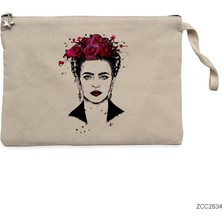 Frida Kahlo Portre - 7 Krem Clutch Astarlı Cüzdan / El Çantası