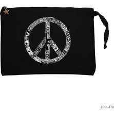 Music Love Peace Siyah Clutch Astarlı Cüzdan / El Çantası