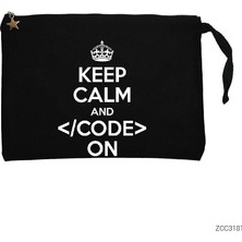 Keep Calm Code Siyah Clutch Astarlı Cüzdan / El Çantası