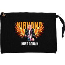 Nirvana Kurt Cobain Guitar Angel Siyah Clutch Astarlı Cüzdan / El Çantası