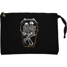 Metallica Grave Two Skeletons Siyah Clutch Astarlı Cüzdan / El Çantası