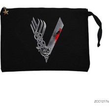 Vikings Blood Logo Siyah Clutch Astarlı Cüzdan / El Çantası