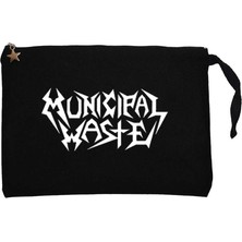 Municipal Waste Text Siyah Clutch Astarlı Cüzdan / El Çantası