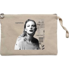 Taylor Swift Portre Krem Clutch Astarlı Cüzdan / El Çantası