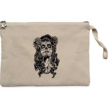 La Calavera Catrina Krem Clutch Astarlı Cüzdan / El Çantası
