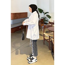 Lamelif Beyaz Oversize Gömlek Uzun Kol Pamuk Polyester Düz Desenli Kadın Modası