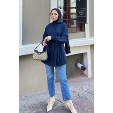 Belden Bağlamalı Tunik Gömlek Lacivert