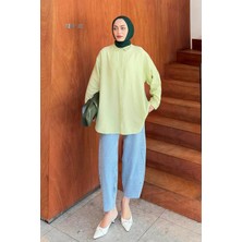 Ağaç Kabuğu Dokulu Pamuklu Tesettür Gömlek Mint Yeşili