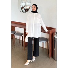 Tek Cepli Gofre Tesettür Gömlek Beyaz