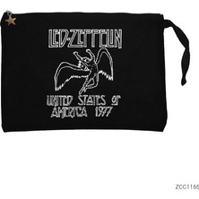 LED Zeppelin 1977 Siyah Clutch Astarlı Cüzdan / El Çantası