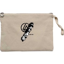 Linkin Park Logo Siluet Krem Clutch Astarlı Cüzdan / El Çantası