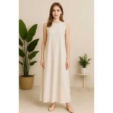 Sıfır Kollu Uzun Sandy Içlik Elbise 3197 Taş