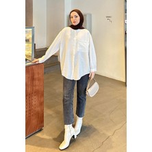 Tek Cep Oversize Gömlek Beyaz