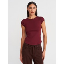 31779 Bisiklet Yaka Basic T-Shirt-Açık Bordo