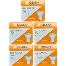 (5 adet) Osaka 7W Kırmızı IŞIK GU10 Duylu (Kalın Duy) LED Çanak Ampul