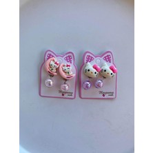 Kız Çocuk Hello Kitty Figürlü Arkası Sıkıştırmalı Delik Olmayan Kulaklar Için Boncuklu Küpe (2 Çift)
