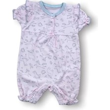 9-12 12-18 18-24 Ay Cemre Uçan Balon Baskılı Kısa Kollu Kız Bebek Tulumu Pembe