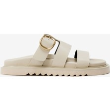 Seniorah Via Bej Cilt Üç Kalın Bantlı Tek Toka Detaylı Kadın Terlik