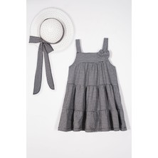 Sıfır Kol Şapka Aksesuarlı Fiyonk Detaylı Siyah Renk Kız Çocuk Elbise