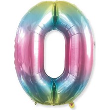 Parti Adresi Rakam Folyo Balon 0 Gökkuşağı Renk 86 cm - 34”