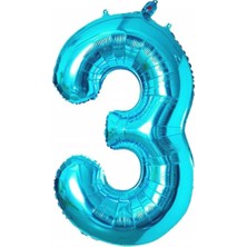 Parti Adresi Rakam Folyo Balon 3 Mavi Renk 86 cm - 34”