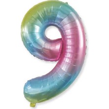 Parti Adresi Rakam Folyo Balon 9 Gökkuşağı Renk 86 cm - 34”