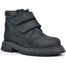 Rakerplus Hakiki Deri Siyah Nubuk Cırt Cırtlı Erkek Çocuk Bot