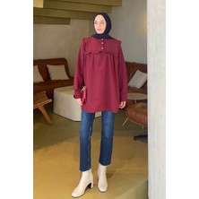 Hakim Yaka Önü Pileli Tunik Bordo