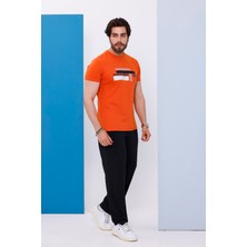 Erkek Kiremit Bisiklet Yaka Baskılı T-Shirt - 170