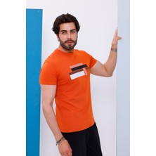 Erkek Kiremit Bisiklet Yaka Baskılı T-Shirt - 170