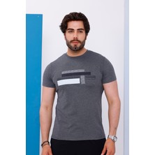 Erkek Antrasit Bisiklet Yaka Baskılı T-Shirt - 170