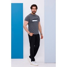 Erkek Antrasit Bisiklet Yaka Baskılı T-Shirt - 170