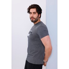 Erkek Antrasit Bisiklet Yaka Baskılı T-Shirt - 170