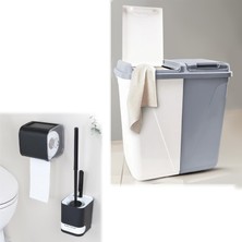 3'lü Set - 90 Lt Kirli Çamaşır Sepeti Yapışkanlı Tuvalet Kağıtlığı Hazneli Temizlik Tuvalet Fırçası