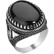 925 Ayar Gümüş Osmanlı Tuğralı Büyük Oniks Taşlı Yüzük